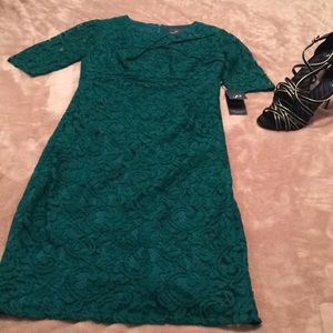Lace Detail Sheath Pleated Short Sleeve Dress NWT